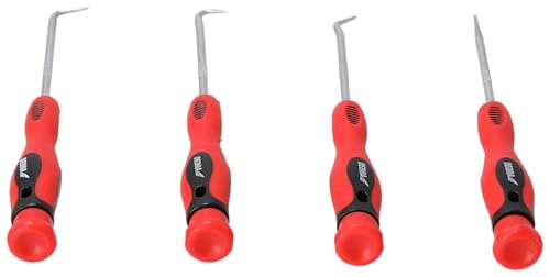 DEDRA Haken mit Griff, 4-teiliges Set, Vielseitigkeit, hohe Beständigkeit, kompakte Bauform mit ergonomische Griffe aus hochwertigem CrV Material, Dichtung Demontage Werkzeug