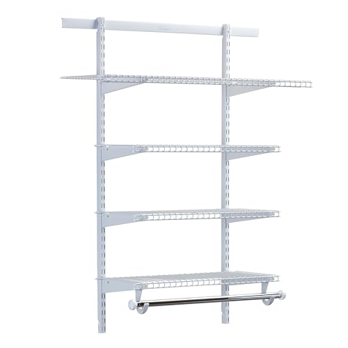 Rubbermaid Configurations Deluxe Custom Closet Kit 3-6 Ft. Adjustable Metal Wire Shelving White Finish Expandable Organization System Hardware Included for Home Closet/Pantry/Laundry/Mudroom