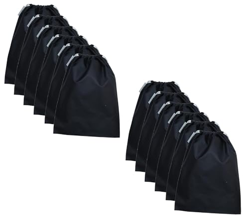 SHOESHINE Washable Shoe Bags Long Lasting Nylon Fabric Soft & Smooth Travel Shoes Pouch - 12 Pcs Black Storage Shoe Cover