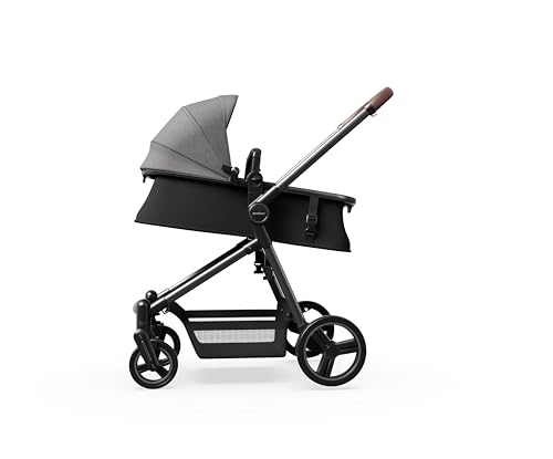 MOMFANN Wagon Stroller for Baby and Pet, Convertible Stroller Wagon with Detachable Pet Basket & Infant Seat, 5-Point Harness, All-Terrain Wheels, Pet Hair Resistant Canopy & Basket, Compact Fold-Grey - Image 3