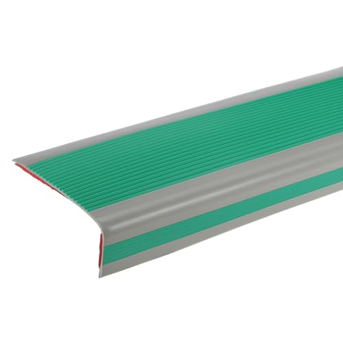 QUARKZMAN Nez de Marche de 3,2 Pieds, Profilé de Protection des Bords des Marches en PVC de 4 mm Auto-Adhésif en Forme de L pour Escalier Intérieur et Extérieur, Vert Foncé/Gris