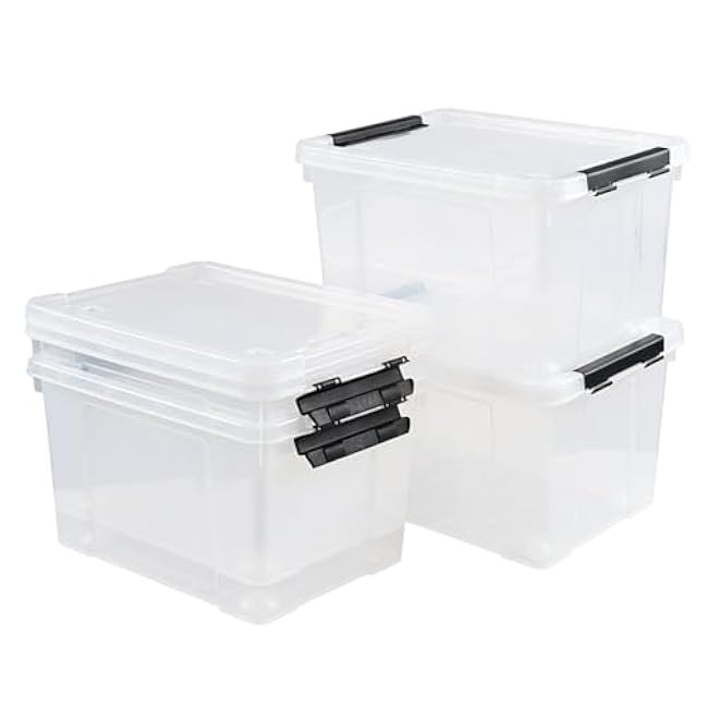 Obstnny 4 Packs 22 Quart Clear Latching Box with Wheels, Plastic Lidded Storage Bin
