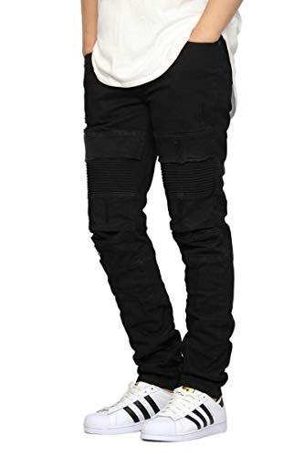 URBANJ Men's Stretch Slim Fit Destroyed Moto Biker Jeans