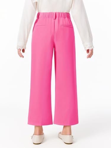 Image of Haloumoning Girls Uniform Pants Kids High Waisted Wide Leg Dress Pants Casual Trousers with Pockets 5-14 Years