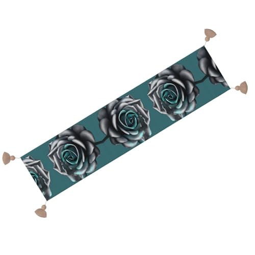 Chemin de table roses gris sarcelle pour protéger et embellir une table basse de ferme - 3