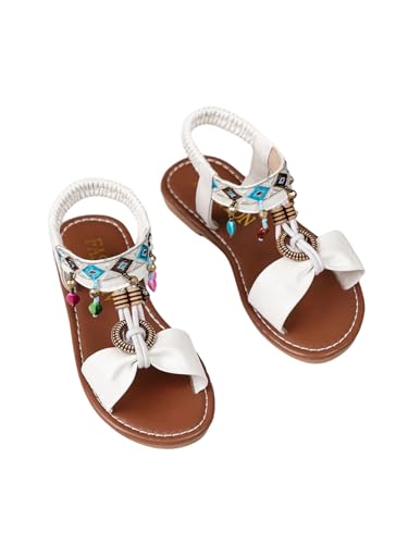 GORGLITTER Girl's Cute White Sandals Dressy Ankle Strap Sandal Open Toe Slides Flats Summer Cute Vacation Beach Sandals