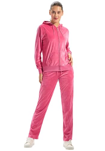 TanBridge Women's 2 Piece Solid Velvet Tracksuit Set Full Zip-up Hooded Sweatshirts & Pants Set