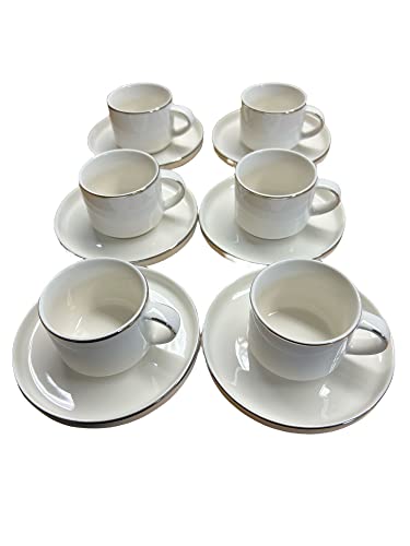 12-Teiliges Espresso Set Kaffeeset En Porcelaine Avec Soucoupes Tasse à Café Avec Argent Bords Espresso