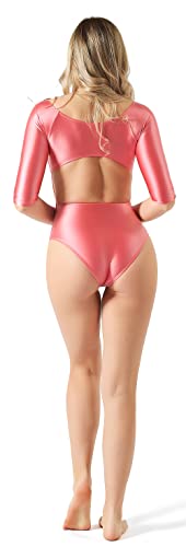 Shiny Half-Sleeve Aerobics Leotard One-Piece Swimsuit for Women3