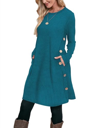 Image of OFEEFAN Long Sleeve Dress for Women Crew Neck Fall and Winter Tunic Dress with Pockets