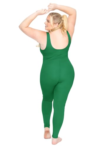 Image of STRETCH IS COMFORT Womens Plus Size Tank Unitard Athletic Rompers For Women | 95% cotton 5% spandex, round neckline, sleeveless straps, U-back, seamless front, one piece outfits for women, workout romper