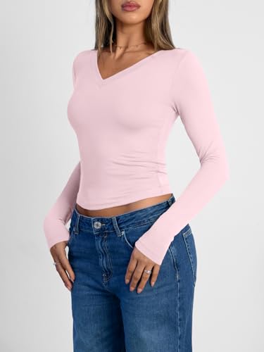 Image of Trendy Queen Womens Long Sleeve Shirts 2026 Fall Fashion Basics Crop Tops
