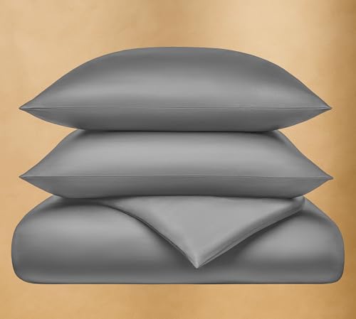 Seralino Satin Bettwäsche Set 155x220 + Kopfkissenbezug 80x80 Dunkelgrau | 100% Bio Baumwolle Bettwäsche Mako Satin 155x220 Grau| Luxusbettwäsche |...