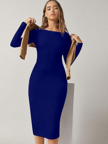 Image of Aahwan Orange Solid Round Neck Solid Bodycon Midi Dress for Women's & Girl's
