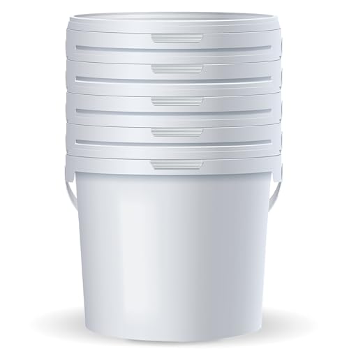 POSH Secchio da 10 litri, in plastica bianca, per uso alimentare, a prova di perdite, inodore, robusto, stabile e ermetico, secchio con manico (5, 10 l)