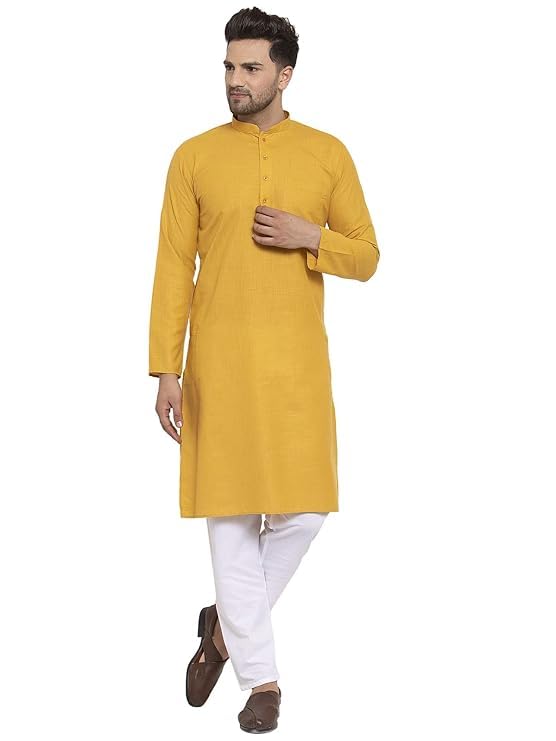 Solid Black Cotton Kurta With White Drawstring Pyjama Set | Long Sleeve Ethnic Wear Festive And Casual Events For Men