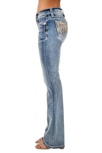 Miss Me Women's Sariya Floral Embellished Pockets Mid-Rise Bootcut Jeans3