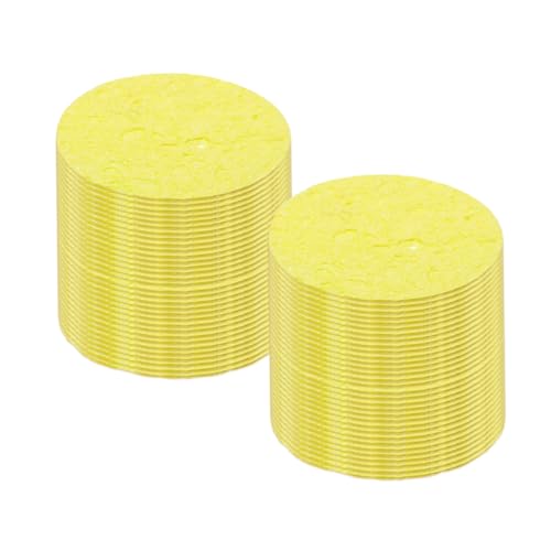 Image of MECCANIXITY 35PCS Soldering Sponge 50mm Round Yellow Cleaning Pad Welding Tip Iron Replacement for Cleaning Soldering Iron 1mm Natural Thickness 6mm Water Absorption Thickness