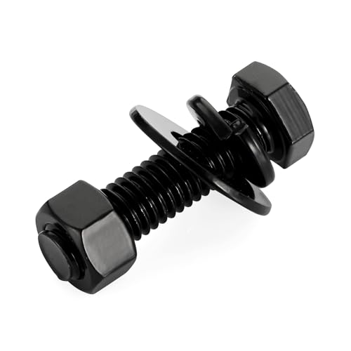 Image of 5 /16-18 x 3 inch Hex Head Screws Bolts, Nuts, Flat & Lock Washers, Fully Threaded, Stainless Steel 18-8, Black Finish, 8 Sets