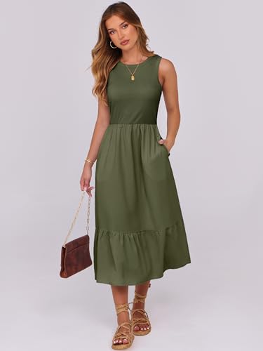 Image of ANRABESS Women Midi Dresses 2026 Summer Casual Sleeveless Sundress High Neck Tank Top Racerback Flowy Beach Dress & Pockets