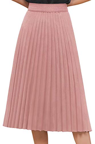 Babyonlinedress® Damen Winter Boho Faltenrock A-Linie Midirock High Waist Midi Plisseerock Rock Rosa S Cover