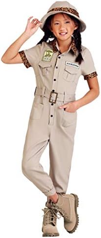 Fun Costumes Girls' Safari Zookeeper Costume - Khaki Jumpsuit with Leopard Print Accents