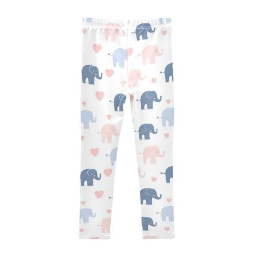 Wusikd Cute Elephants Girls' Leggings Toddler Doodles Pink Hearts Kids Yoga Pants Dance Active Tights 4T2