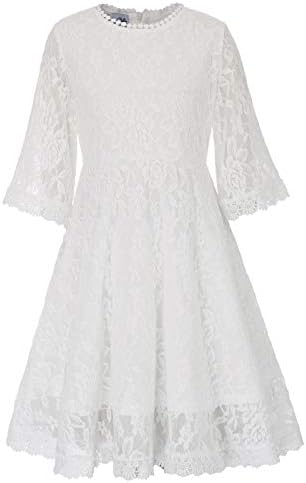 White 3/4 Sleeve Flower Girl's Lace Dresses 7Yrs DB15-1