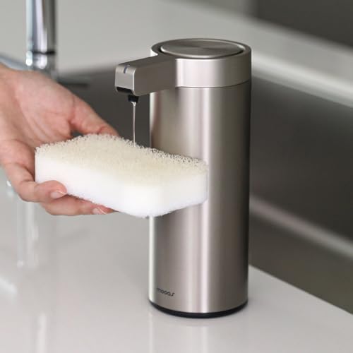 Image of mooas Automatic Liquid Soap Dispenser Stainless Steel Touchless Hand Soap Dispenser with 3 Adjustable Levels Waterproof IPX5 Motion Sensor Dish Soap Dispenser for Kitchen Bathroom AA Battery powered
