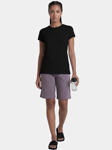 Image of Enamor Short Sleeve Crew Neck Regular Length Basic Crew T-Shirt for Women - Slim Fit, Soft and Breathable Stretch Cotton - E047