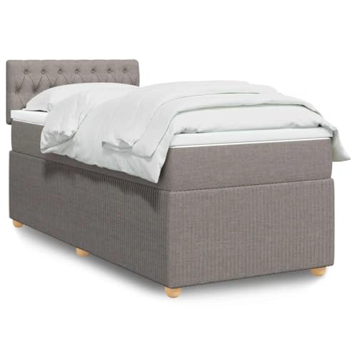 YuuSsea Cama con somier con colchón, color topo, 100 x 200 cm, funda de tela, núcleo de muelles ensacados, colchón confortable, marco de cama robusto, muebles de dormitorio