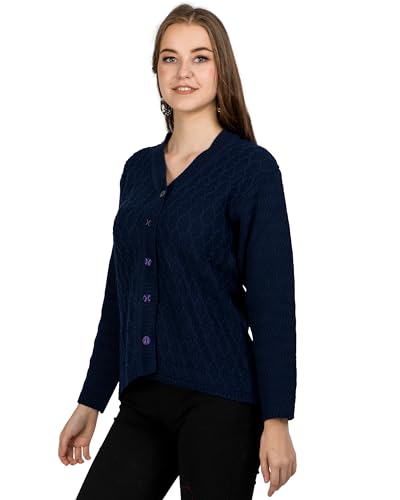 Image of Lady Willington Women Woolen V-Neck Self Design Cardigan Heavy Daffodil Fabric Cardigan Winter Wear Pure Wool Cardigans for Women Sweaters Long Cotty Fully Warm Cardigan Free Sizes