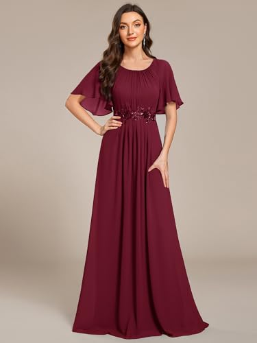 Ever-Pretty Women's Classic Round Neck Pleated Short Sleeves Chiffon Appliques Floor Length A Line Formal Evening Dresses4