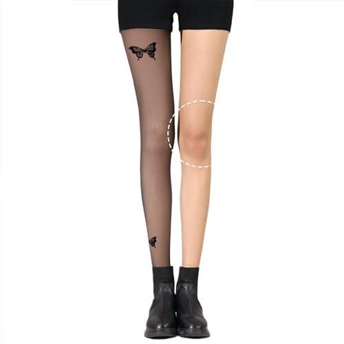 2 Pairs Premium Velvet Mock Butterfly Tattoo Black Tights for Women with Designs Patterned Pantyhose Sheer Stockings2