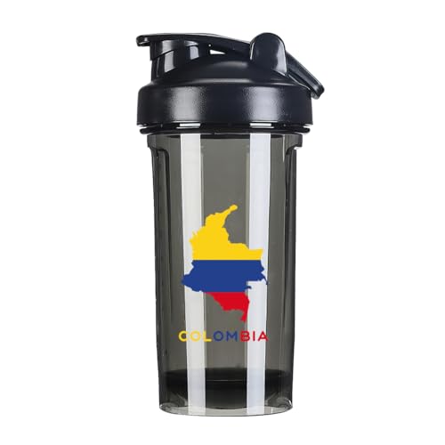 Colombia Flag Map 18 Ounce Shaker Cup,Fashion Theme Pattern Shaker Bottle Leak-proof Workout Shake Bottles 500ML/18 oz Perfect for Pre Workout Black 0