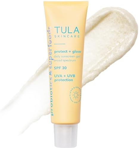 TULA Skin Care Protect + Glow Daily Sunscreen Gel Broad Spectrum SPF 30 - Skincare-First, Non-Greasy, Non-Comedogenic & Reef-Safe with Pollution & Blue Light Protection, Supersize, 3.38 oz