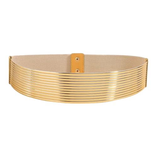 Marea Brava Cinturón Elástico Dorado Ancho para Mujer   Corsé Metálico Ajustable Brillante para Vestidos, Fiestas y Bodas (67cm o 88cm) (Ajustable)