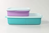 Original Tupperware Tupperware to Go Lunchbox 1L helltürkis+550 ml lila Deckel hellblau mit Trennwand Brotbox 37135