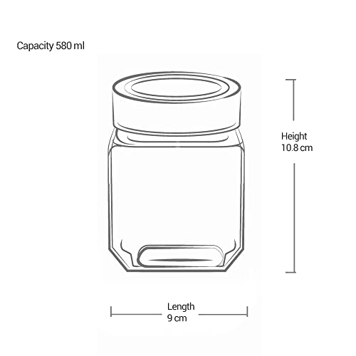 Treo by Milton Cube Storage Containers, 1 Piece, Glass Jar with Air Tight Steel Lid, 580 ml each, Transparent Jars for snacks, Pulses, Masala, Pickles, Cereals, Cookies, Dry Food