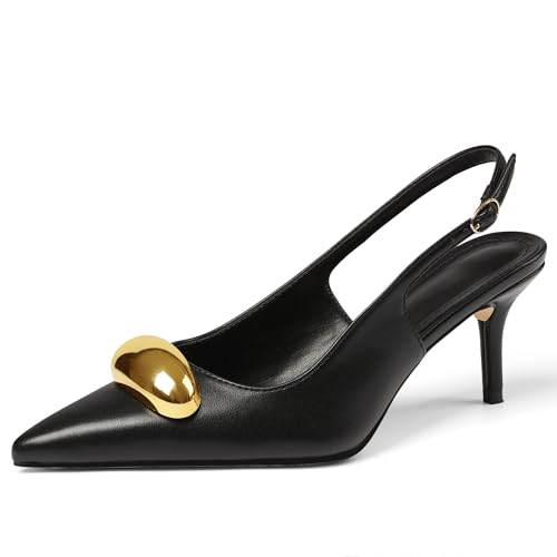 Womens Slingback Kitten Heels Pointed Close Toe Stiletto Heels Pumps Wedding Party Dress Heeled Sandals Comfortable Ladies Pump Shoes