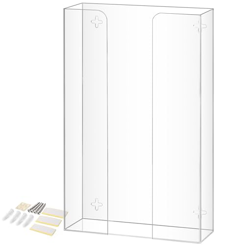 Storage Standard Triple Glove Box Holder Dispenser - Kitchen, Medical, & Latex Glove Holder Wall Mount or Countertop, Universal Fit - Thick Acrylic, Easy to Use, Slide, & Load Open Top Design - Clear