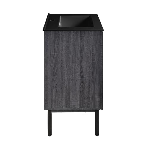 Image of Swiss Madison Classe 24 in. Black Oak Bathroom Vanity with Black Ceramic Sink Top