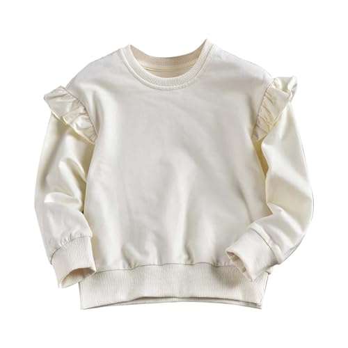 Toddler Girls Ruffle Pullover Solid Tops Cute Puff Long Sleeve Crewneck Blouse Fall Winter Basic Cotton Sweatshirts Tops