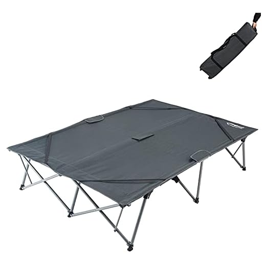 KingCamp Double Folding Camping Cots for 2 People, Folding Cot Bed Heavy Duty 550Lbs Portable Steel Frames Easy Set Up Blackstrips 85”x55”