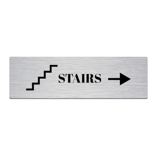 Image of Brushed Silver PVC Office Sign with Double-Sided Tape | Durable 10x3 Inch Signage for Clinics, Malls, Gyms & Hospitals - Available in Silver & Gold (Brushed Silver, Stairs)