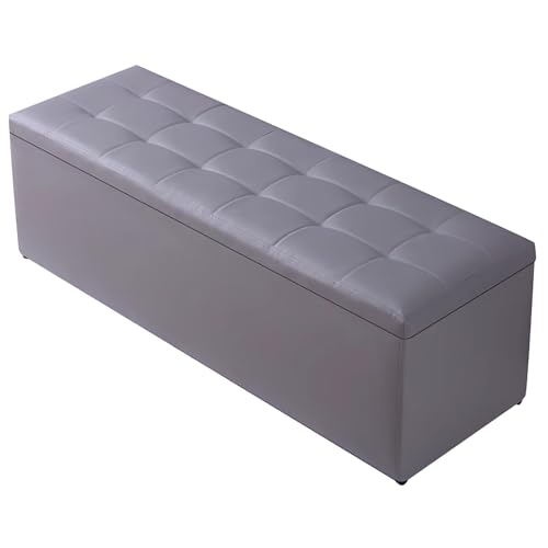 Banc ottoman de rangement multifonctionnel en cuir PU violet de 100 cm de long