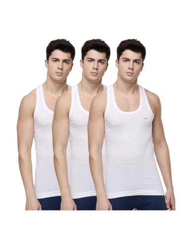 Image of Dollar Lehar Men Combed Cotton Round Neck Vest -White