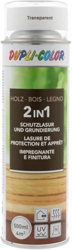 DUPLI-COLOR Holzschutzlasur Spray Transparent 500 ml – 2-in-1 Grundierung und Lasur, Allwetterschutz, UV-Schutz, atmungsaktiv, für Holz innen und außen