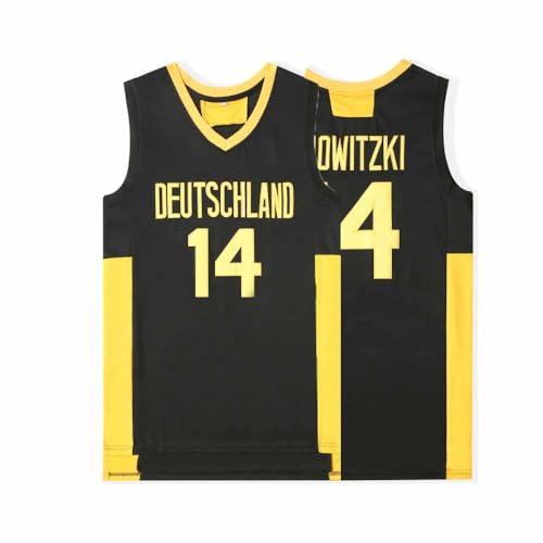 Men's #14 Deutschland Vintage Throwback Basketball Jersey Top Stitched (Yellow,XL)