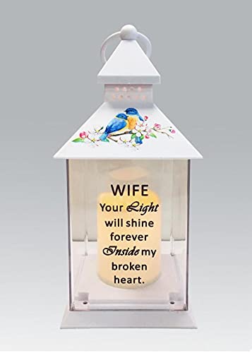 Wife Memorial Light Up Lantern - Bird Floral Candle Graveside Memory Remembrance